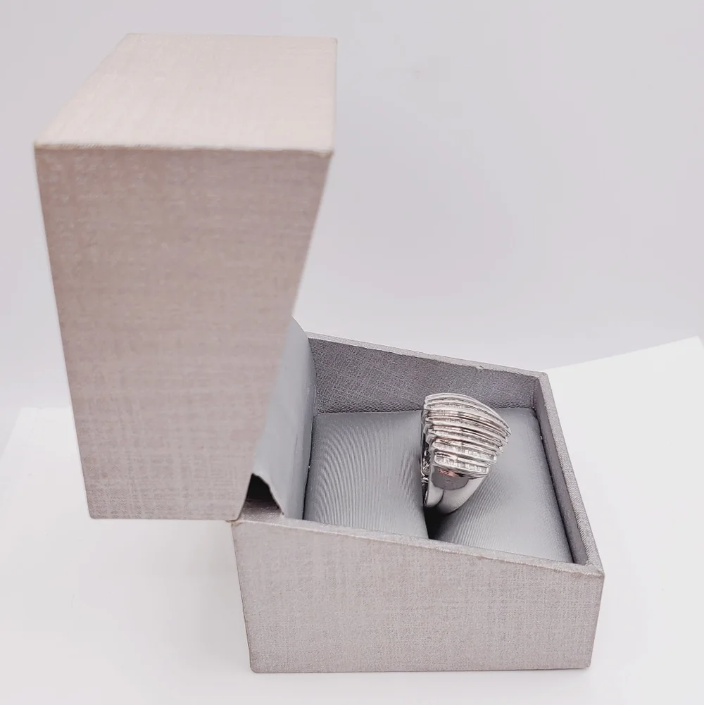 10k Solid White Gold Genuine Channel Set Baguette Diamond Statement Ring